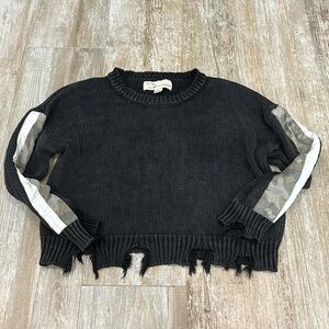 Vintage Havana distressed sweater with Camo stripe on arm NWOT